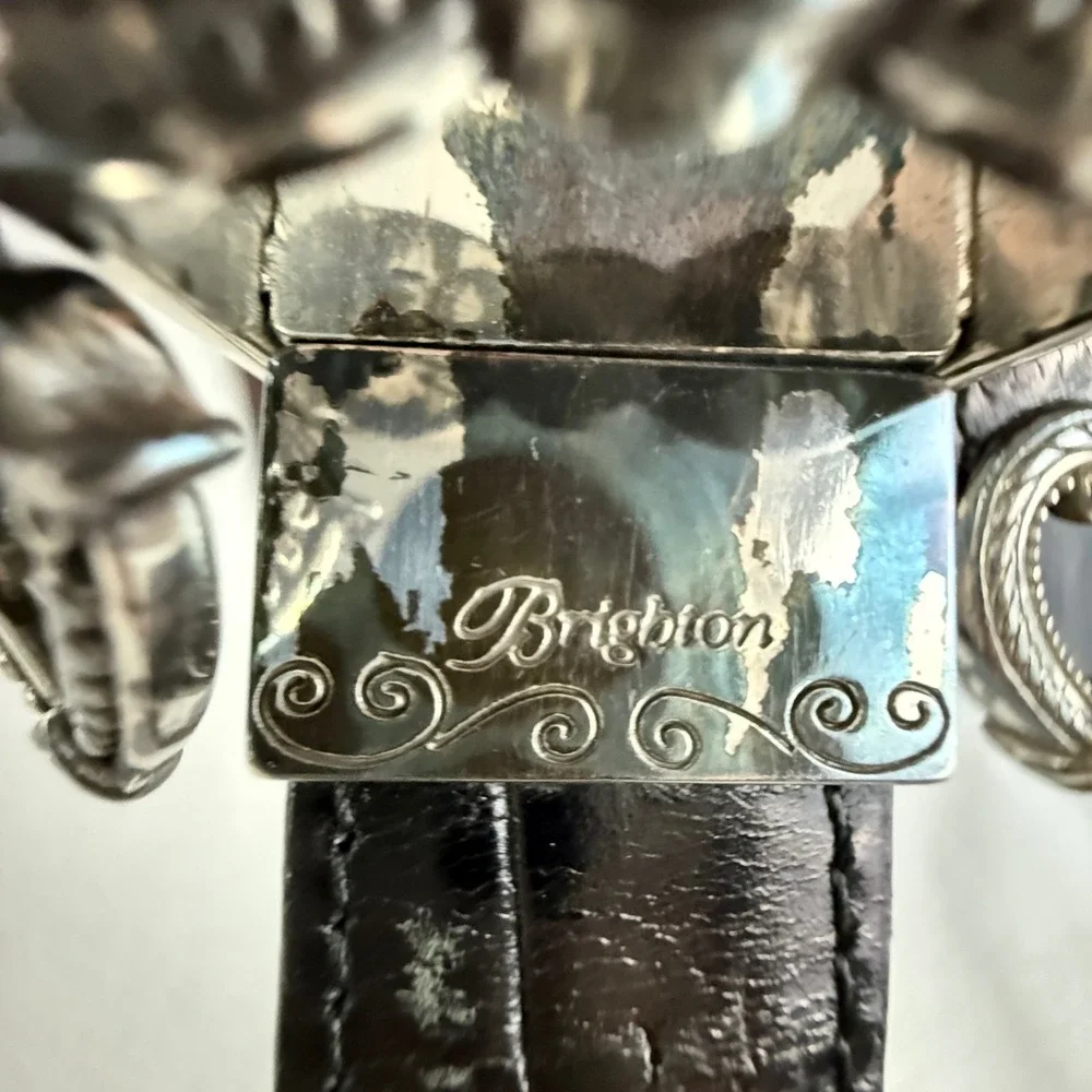 Brighton Belt Size 36 Alligator Embossed Brown Leather Skinny Belt‎ Silver Heart
